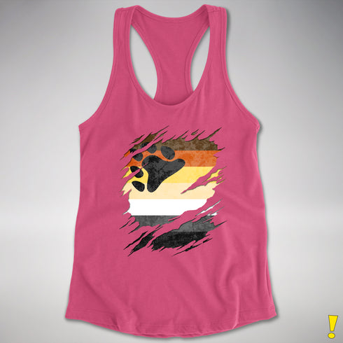 Bear Pride Flag Ripped Reveal Racerback Tank - Hot Pink