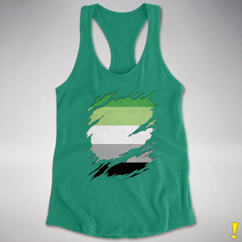 Aromantic Pride Flag Ripped Reveal Racerback Tank - Kelly Green