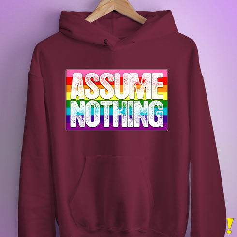 Assume Nothing Gilbert Baker Original LGBTQ Gay Pride Flag Hoodie - Maroon
