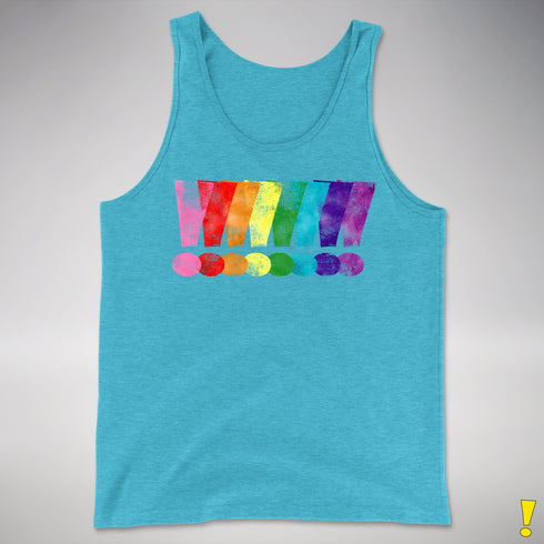 Distressed Gilbert Baker LGBTQ Pride Exclamation Points Premium Tank - Aqua Triblend