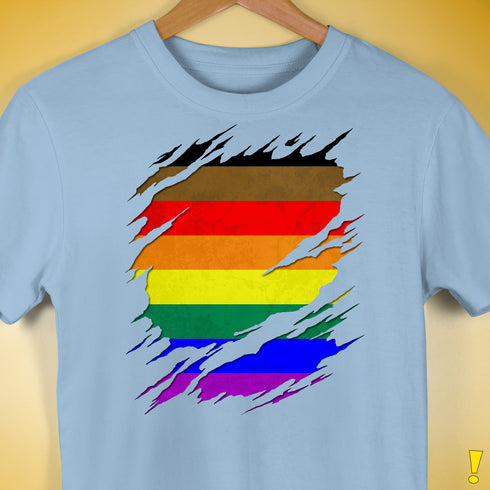 Philly LGBTQ Gay Pride Flag Ripped Reveal Premium Unisex T-Shirt - Baby Blue