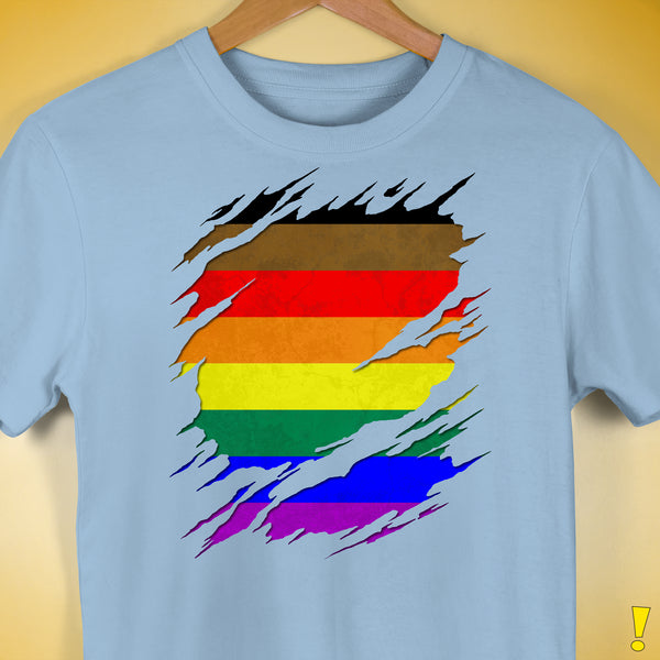 Philly LGBTQ Gay Pride Flag Ripped Reveal Premium Unisex T-Shirt - Baby Blue