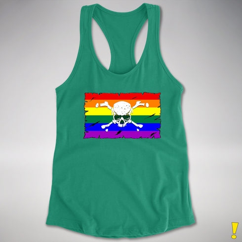 LGBTQ Rainbow Pride Pirate Flag Racerback Tank - Kelly Green