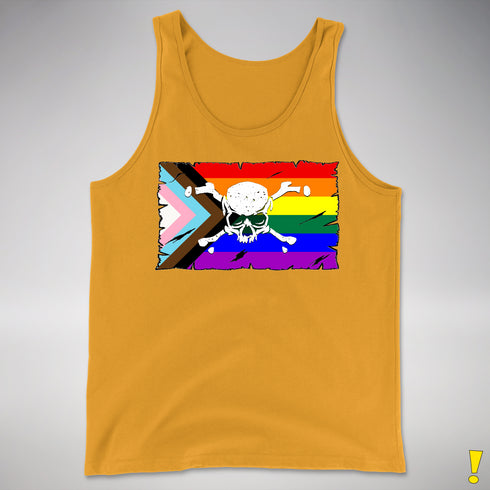 LGBTQ Progress Pride Pirate Flag Premium Tank Top - Gold