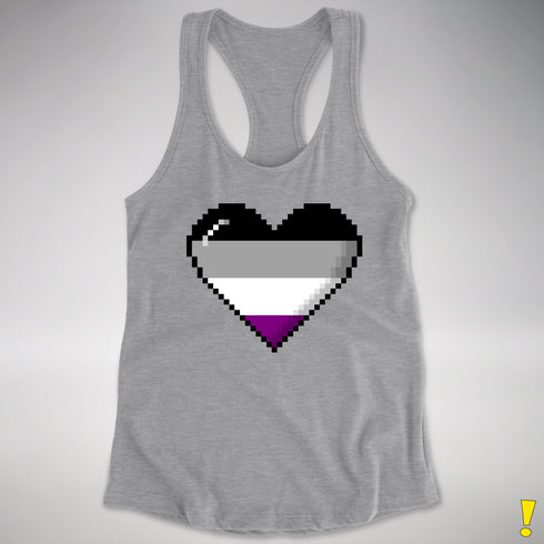 Asexual Pride 8-Bit Pixel Heart Racerback Tank - Heather Grey