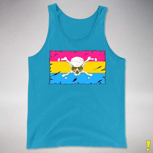 Pansexual Pride Pirate Flag Premium Tank Top - Neon Blue