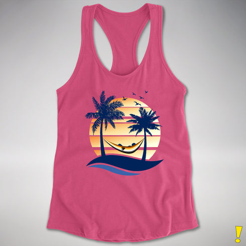 Bear Pride Hammock Summer Beach Sunset Racerback Tank - Hot Pink