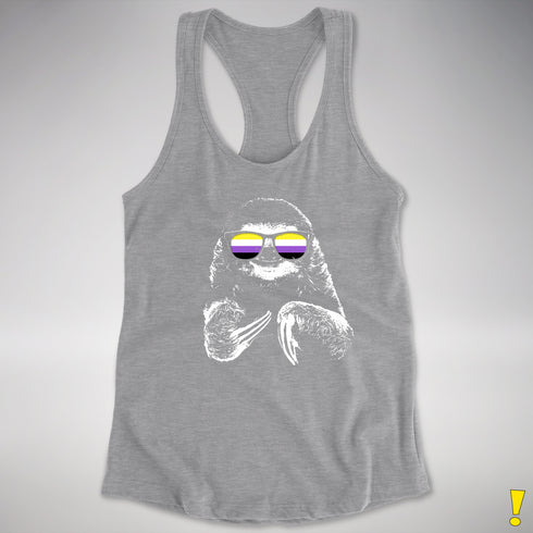 Pride Sloth Nonbinary Flag Sunglasses Women's Racerback Tank - Heather Grey