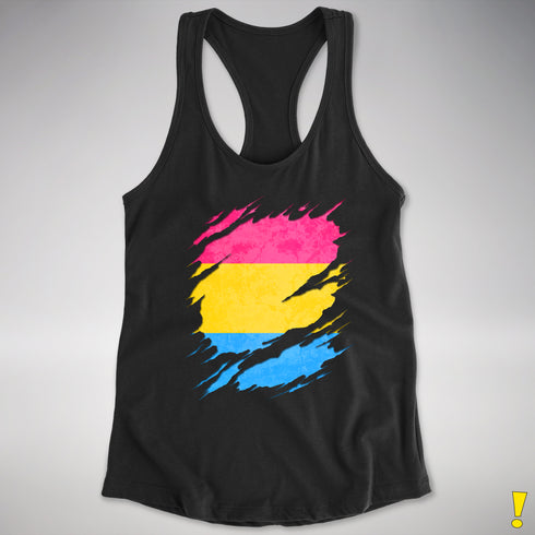 Pansexual Pride Flag Ripped Reveal Racerback Tank - Black