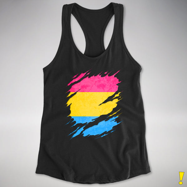 Pansexual Pride Flag Ripped Reveal Racerback Tank - Black