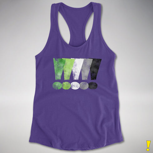 Distressed Aromantic Pride Exclamation Points Women's Racerback Tank - Purple