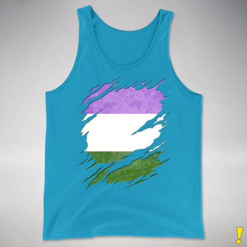 Genderqueer Pride Flag Ripped Reveal Premium Tank Top - Neon Blue