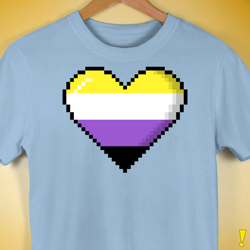 Nonbinary Pride 8-Bit Pixel Heart Premium Unisex T-Shirt - Baby Blue