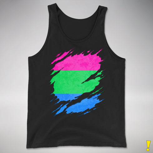 Polysexual Pride Flag Ripped Reveal Premium Tank Top - Black