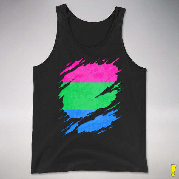 Polysexual Pride Flag Ripped Reveal Premium Tank Top - Black