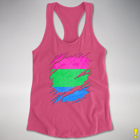 Polysexual Pride Flag Ripped Reveal Racerback Tank - Hot Pink