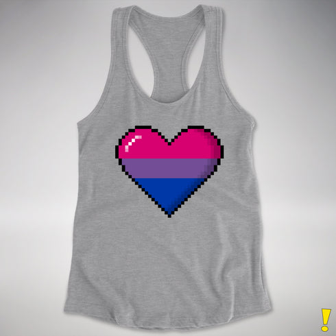 Bisexual Pride 8-Bit Pixel Heart Racerback Tank - Heather Grey