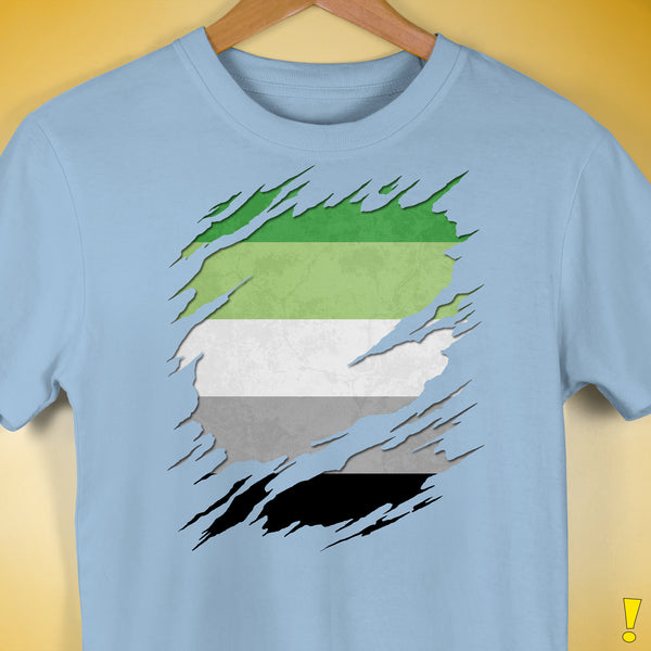 Aromantic Pride Flag Ripped Reveal Premium Unisex T-Shirt - Baby Blue