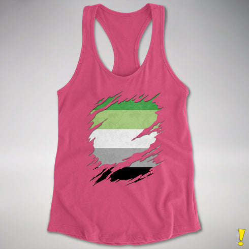 Aromantic Pride Flag Ripped Reveal Racerback Tank - Hot Pink