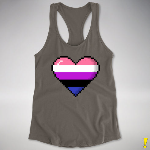 Genderfluid Pride 8-Bit Pixel Heart Racerback Tank - Dark Grey