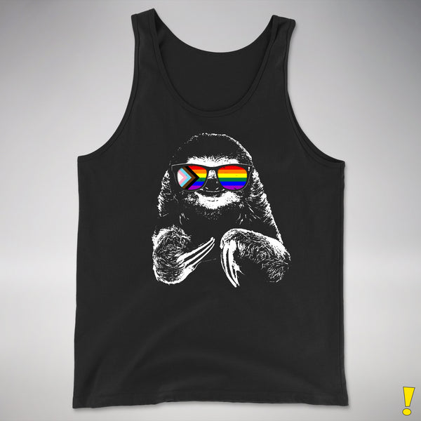 Pride Sloth LGBTQ Progress Pride Flag Sunglasses Premium Tank Top - Black