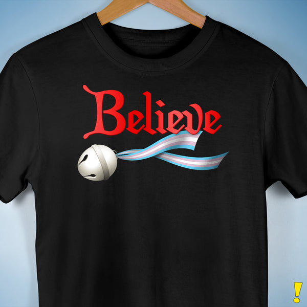 Believe Transgender Pride Jingle Bell Premium Unisex T-Shirt - Black