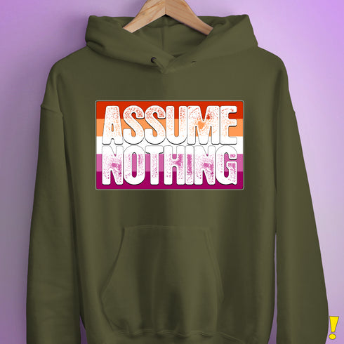 Assume Nothing Lesbian Pride Flag Hoodie - Army