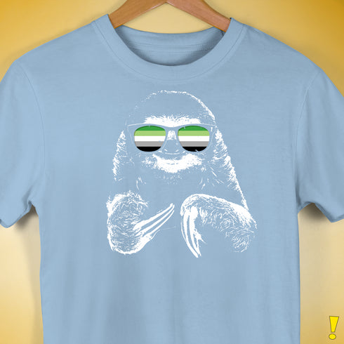 Pride Sloth Aromantic Flag Sunglasses Premium Unisex T-Shirt - Baby Blue