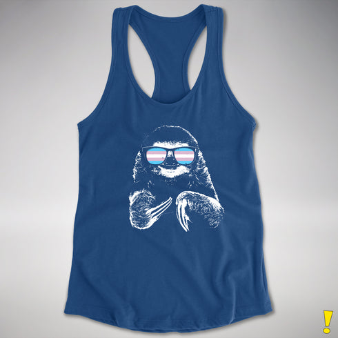 Pride Sloth Transgender Flag Sunglasses Women's Racerback Tank - Royal