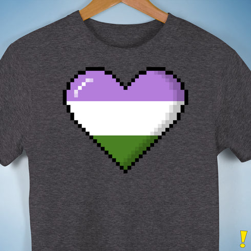 Genderqueer Pride 8-Bit Pixel Heart Premium Unisex T-Shirt - Dark Grey Heather