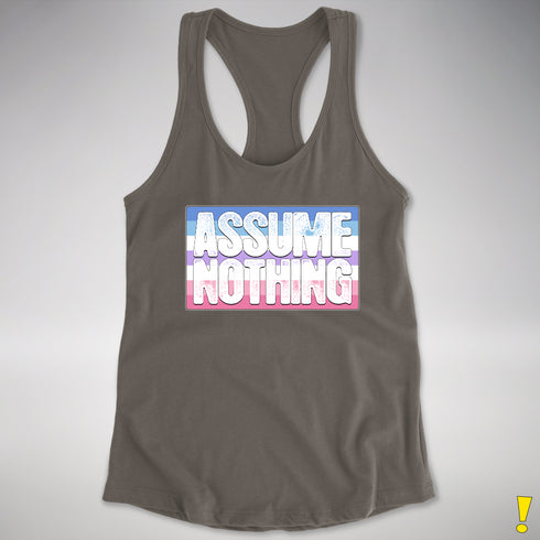 Assume Nothing Bigender Pride Flag Racerback Tank - Dark Grey