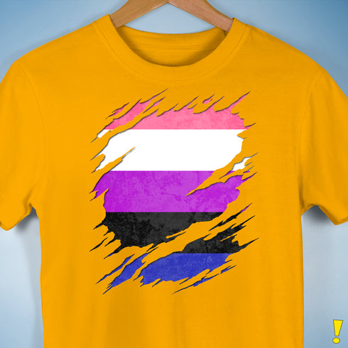 Genderfluid Pride Flag Ripped Reveal Premium Unisex T-Shirt - Gold
