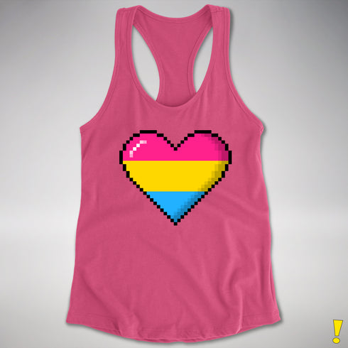Pansexual Pride 8-Bit Pixel Heart Racerback Tank - Hot Pink