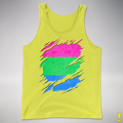 Polysexual Pride Flag Ripped Reveal Premium Tank Top - Neon Yellow