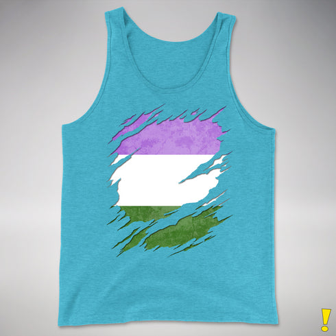 Genderqueer Pride Flag Ripped Reveal Premium Tank Top - Aqua Triblend