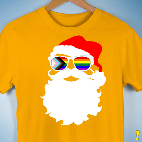 Santa’s LGBTQ Progress Pride Flag Shades Premium Unisex T-Shirt - Gold