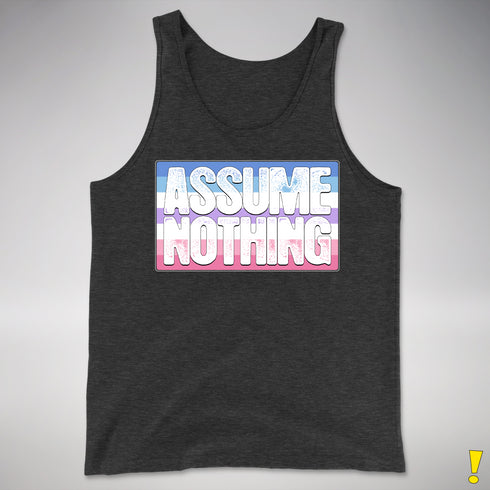 Assume Nothing Bigender Pride Flag Premium Tank Top - Charcoal Triblend