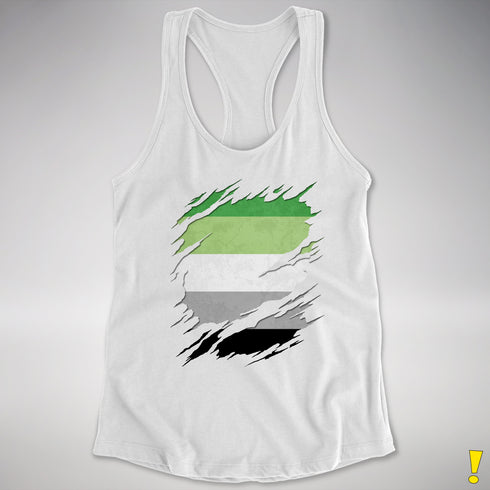 Aromantic Pride Flag Ripped Reveal Racerback Tank - White