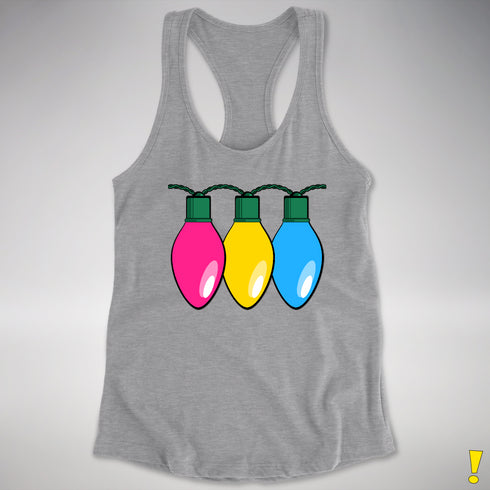 Pansexual Pride Christmas Lights Racerback Tank - Heather Grey