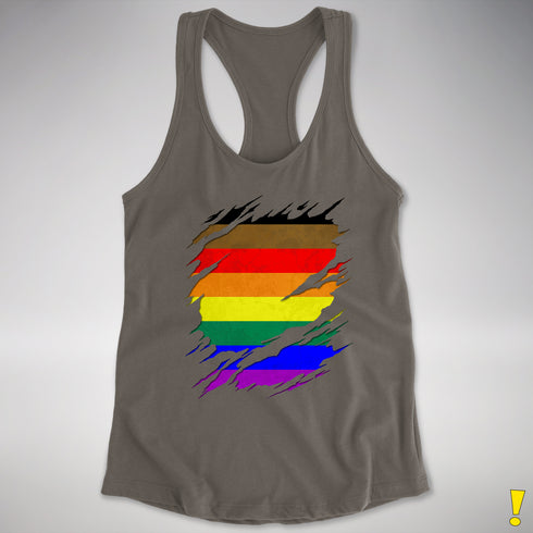Philly LGBTQ Gay Pride Flag Ripped Reveal Racerback Tank - Dark Grey