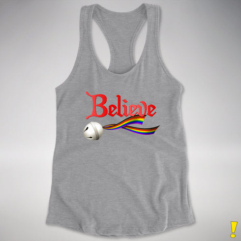 Believe Philly LGBTQ Pride Jingle Bell Racerback Tank - Heather Grey