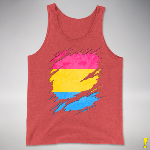 Pansexual Pride Flag Ripped Reveal Premium Tank Top - Red Triblend