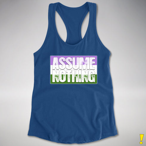 Assume Nothing Genderqueer Pride Flag Racerback Tank - Royal