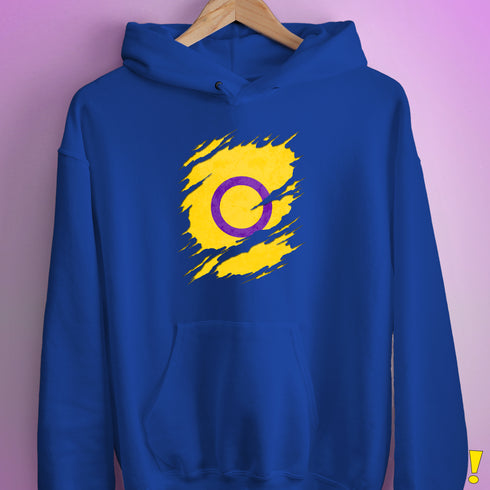Intersex Pride Flag Ripped Reveal Hoodie - Royal Blue