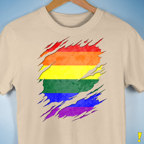 LGBTQ Pride Flag Ripped Reveal Premium Unisex T-Shirt - Cream