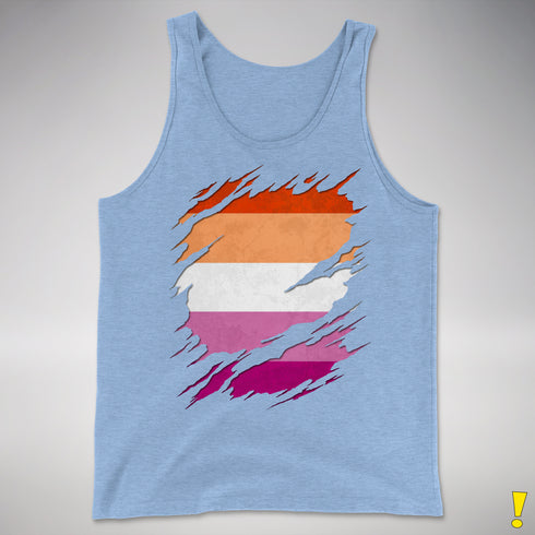 Lesbian Pride Flag Ripped Reveal Premium Tank Top - Blue Triblend