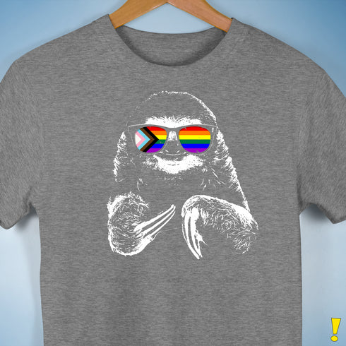 Pride Sloth LGBTQ Progress Pride Flag Sunglasses Premium Unisex - Grey Heather