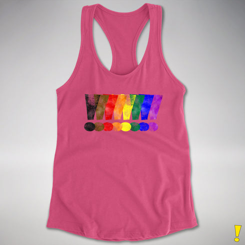 Distressed Philly LGBTQ Pride Whee! Exclamation Points Racerback Tank - Hot Pink