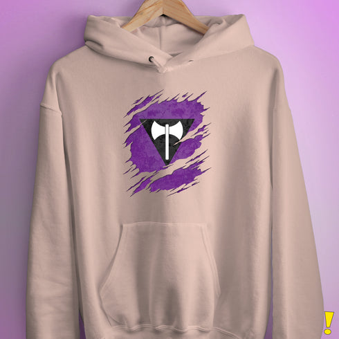 Lesbian Labrys Pride Flag Ripped Reveal Hoodie - Light Pink