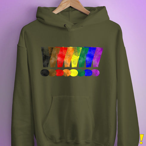 Distressed Philly LGBTQ Pride Whee! Exclamation Points Hoodie - Army